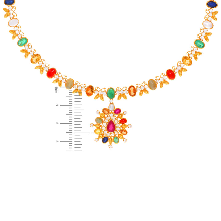 Enchanting Antique Necklace Set With Navratan & Gemstones in 22K Gold