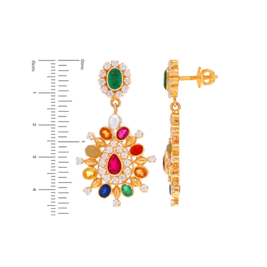 Enchanting Antique Necklace Set With Navratan & Gemstones in 22K Gold