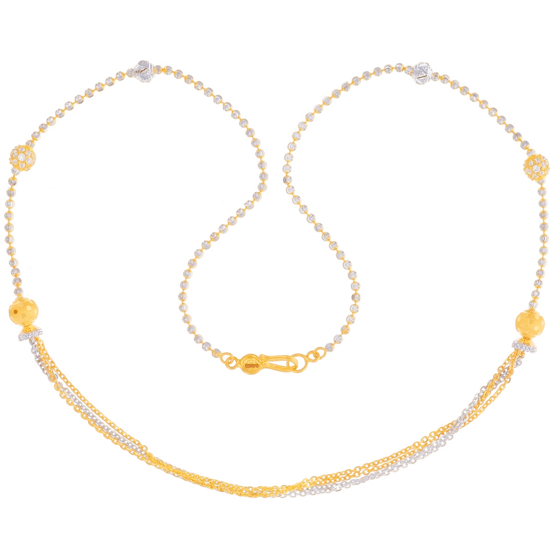 Fancy Ball Two tone 18" Chain With CZ in 22K Gold