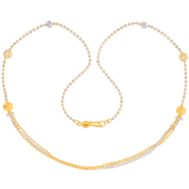 Fancy Ball Two tone 18" Chain With CZ in 22K Gold