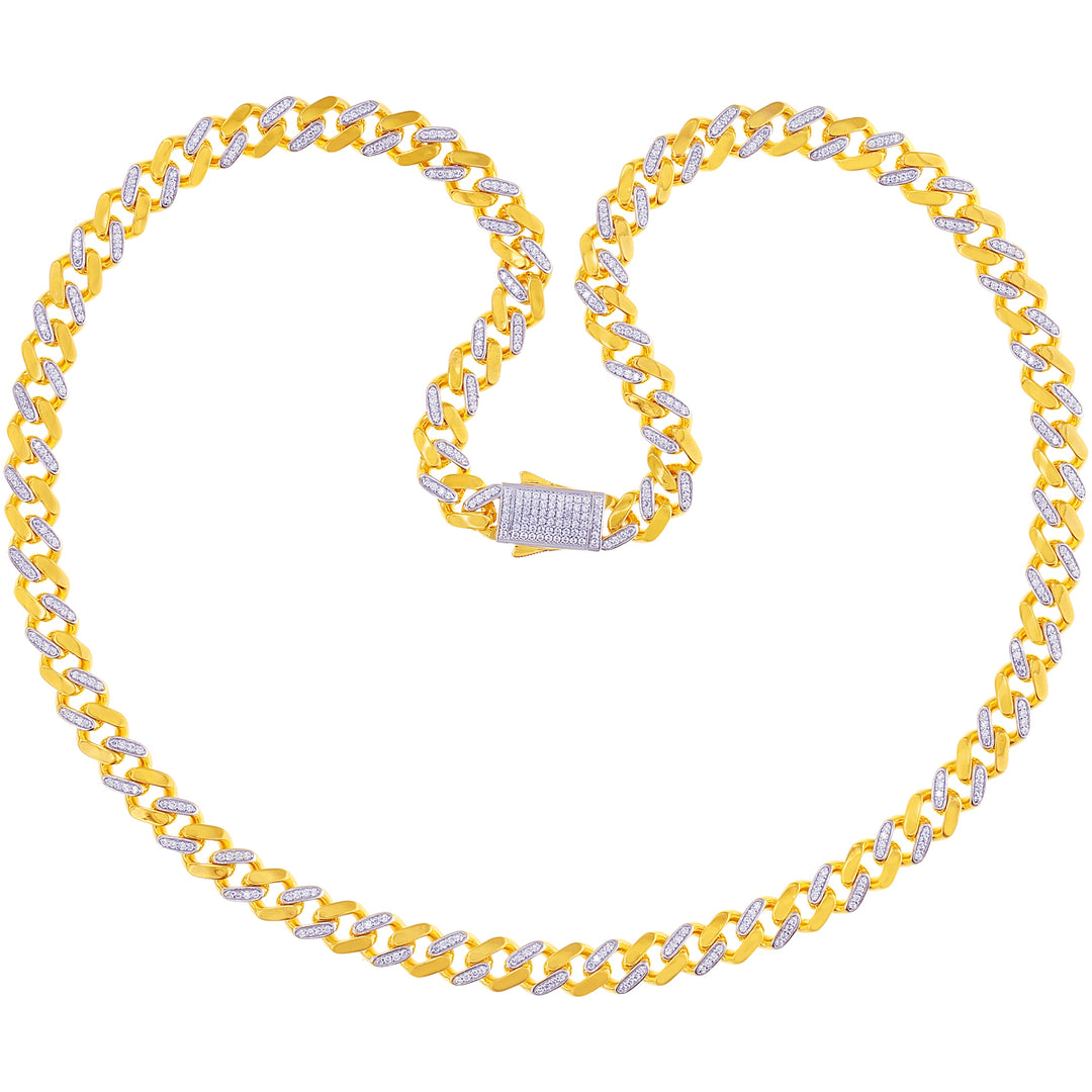 Ravishing Two Tone 24" Cuban Link Chain With CZ in 22K Gold