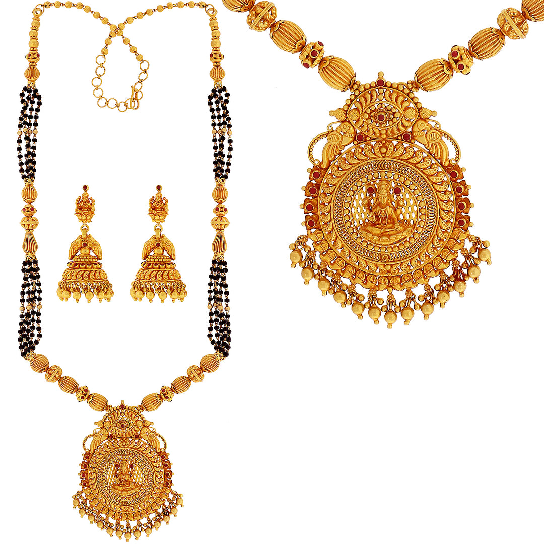 Intricate Antique Laxmi Mangalsutra with Gemstones in 22K Gold