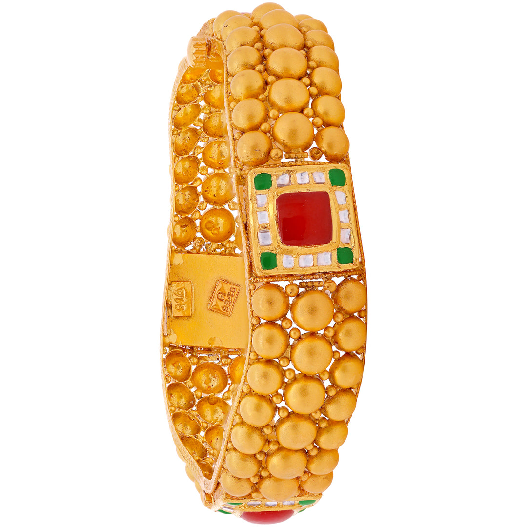 Classic Antique Kara with Kundan Gemstones in 22K Gold