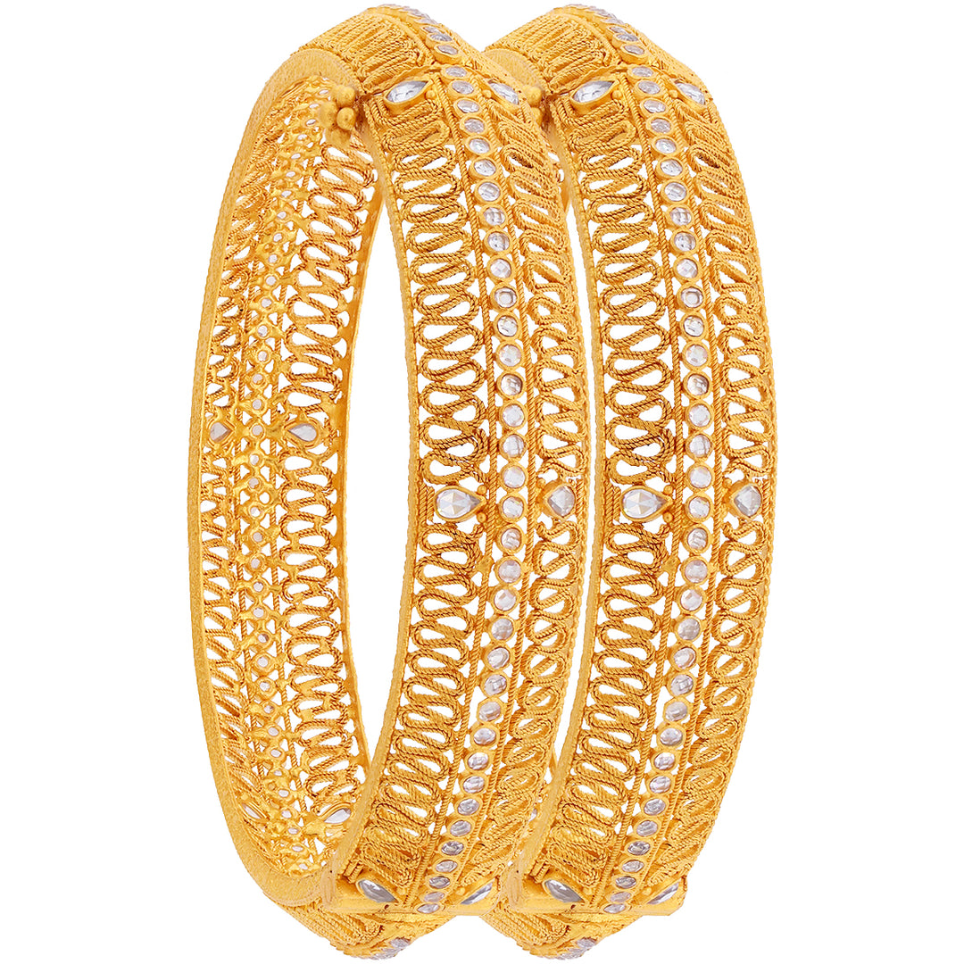 Openable Antique 2pcs Kara with White Polki Stones in 22K Gold