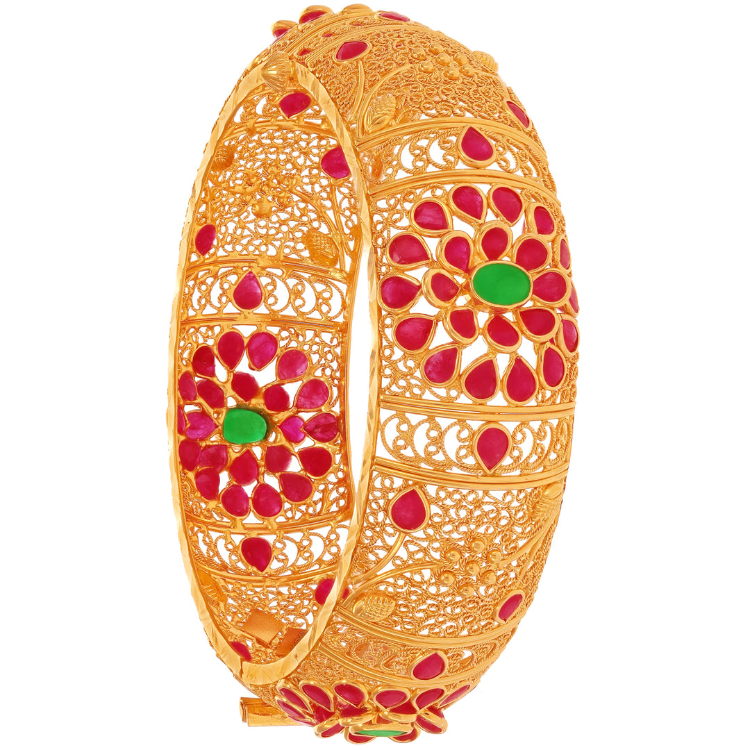 Graceful Antique Kara With Kundan Ruby & Emerald in 22K Gold