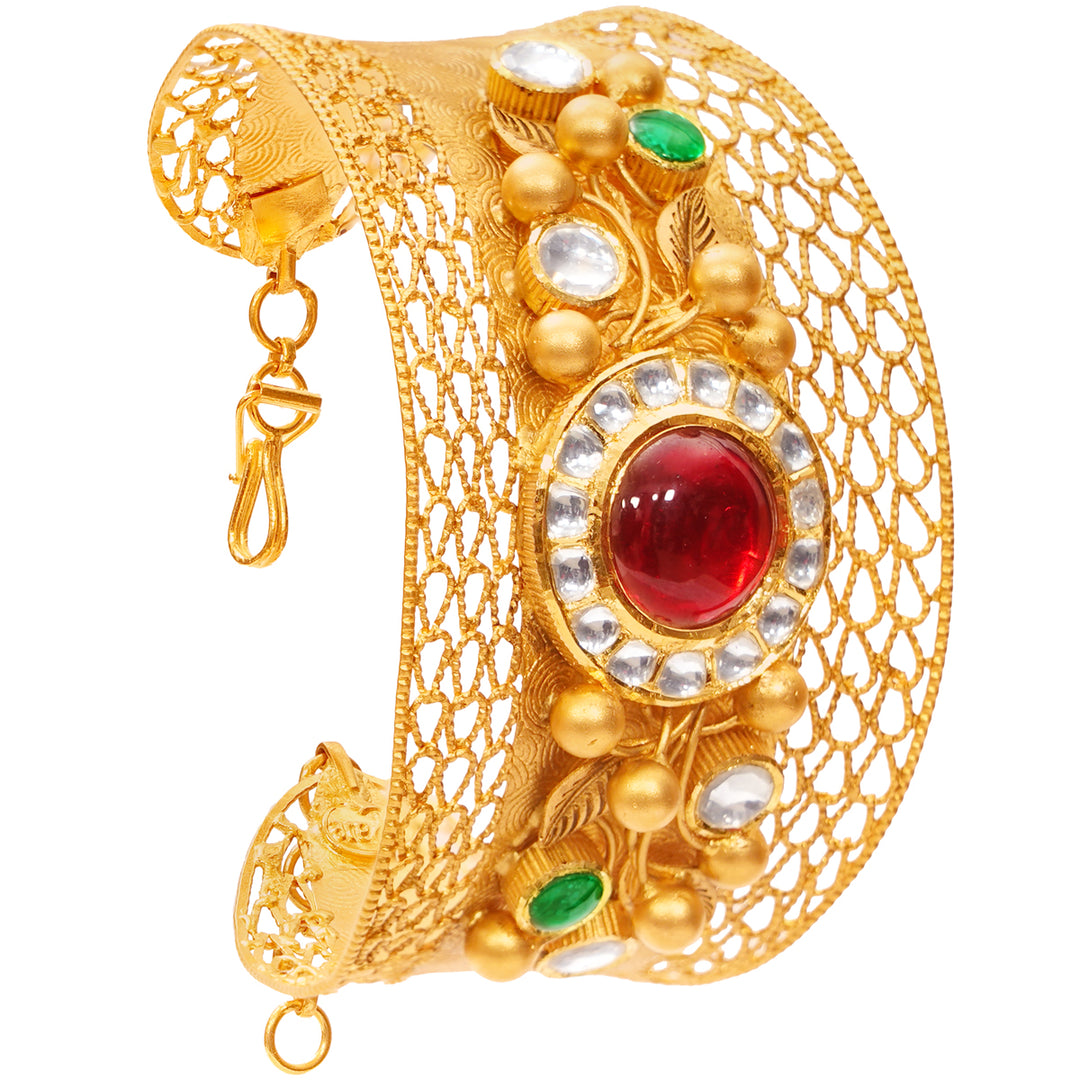 Ornate Antique Kara With Kundan & Gemstones in 22KGold