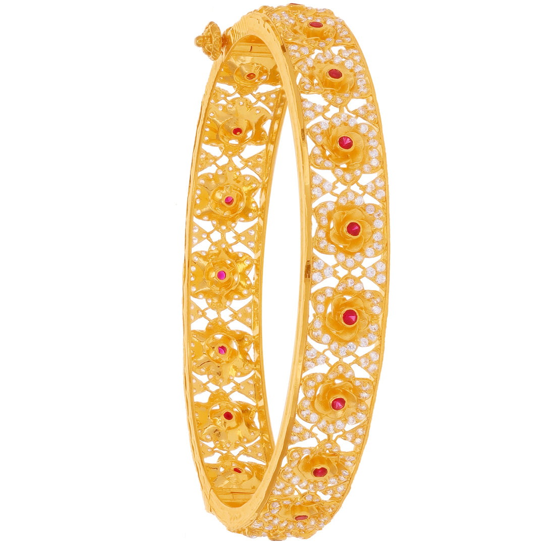Glamorous Antique 2pcs Bangle With Ruby & CZ in 22K Gold