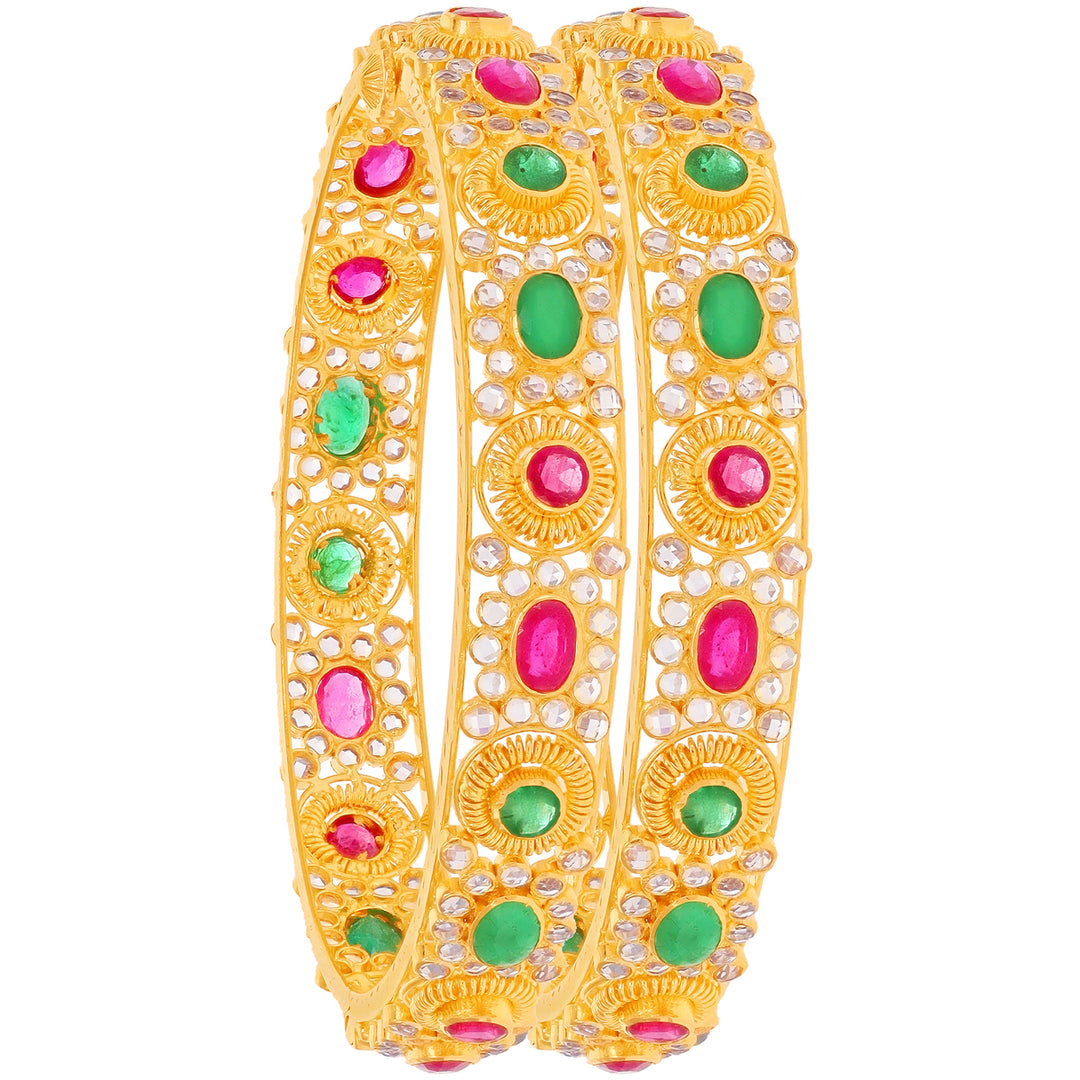 Artisan Antique 2pcs Bangles With Polki Ruby & Emerald in 22K Gold