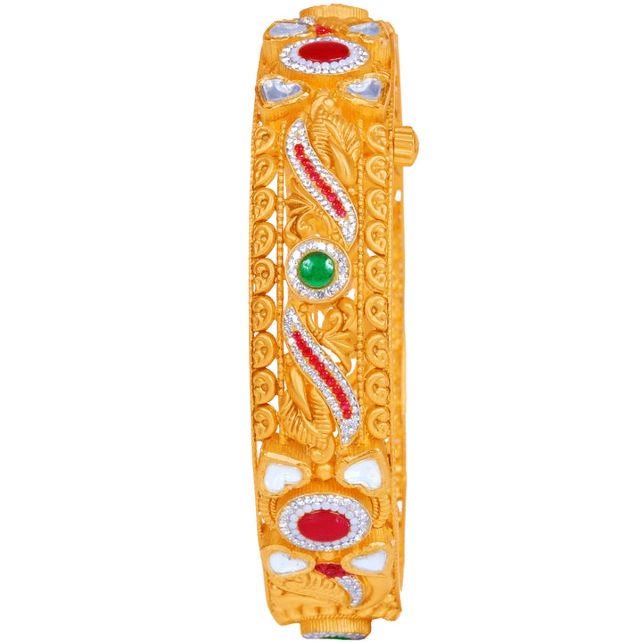Charming Antique Openable Bangle With Kundan & Gemstones in 22K Gold