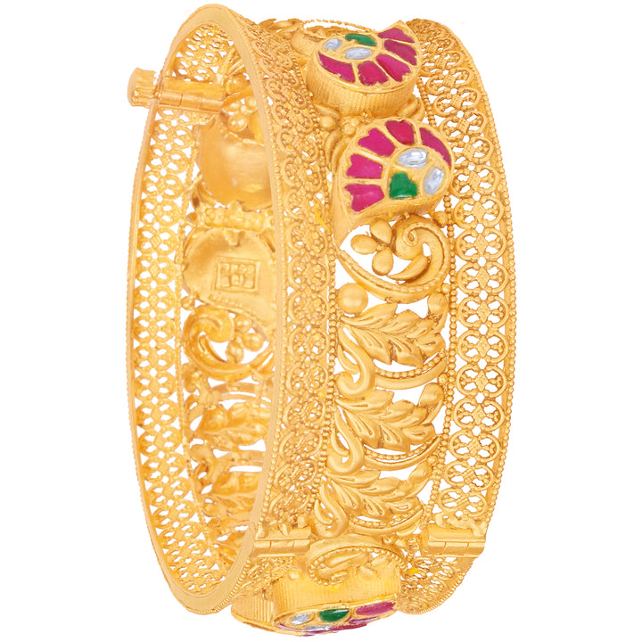 Mesmerizing Antique Openable Kara With Kundan & Gemstones in 22K Gold