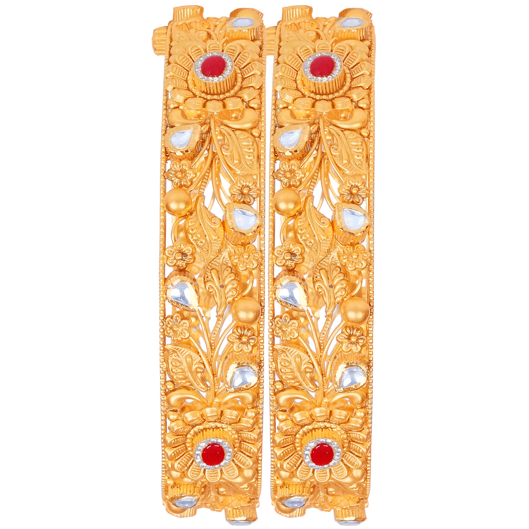 Delightful Antique 2pcs Openable Bangle With Kundan & Gemstones in 22K Gold