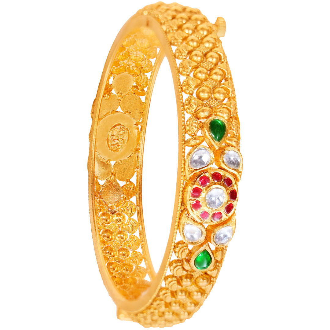 Artistic Antique Openable 2pc Kara With Kundan & Gemstones in 22K Gold