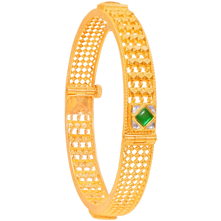 Graceful Antique Openable 2pc Kara With Kundan & Gemstones in 22K Gold