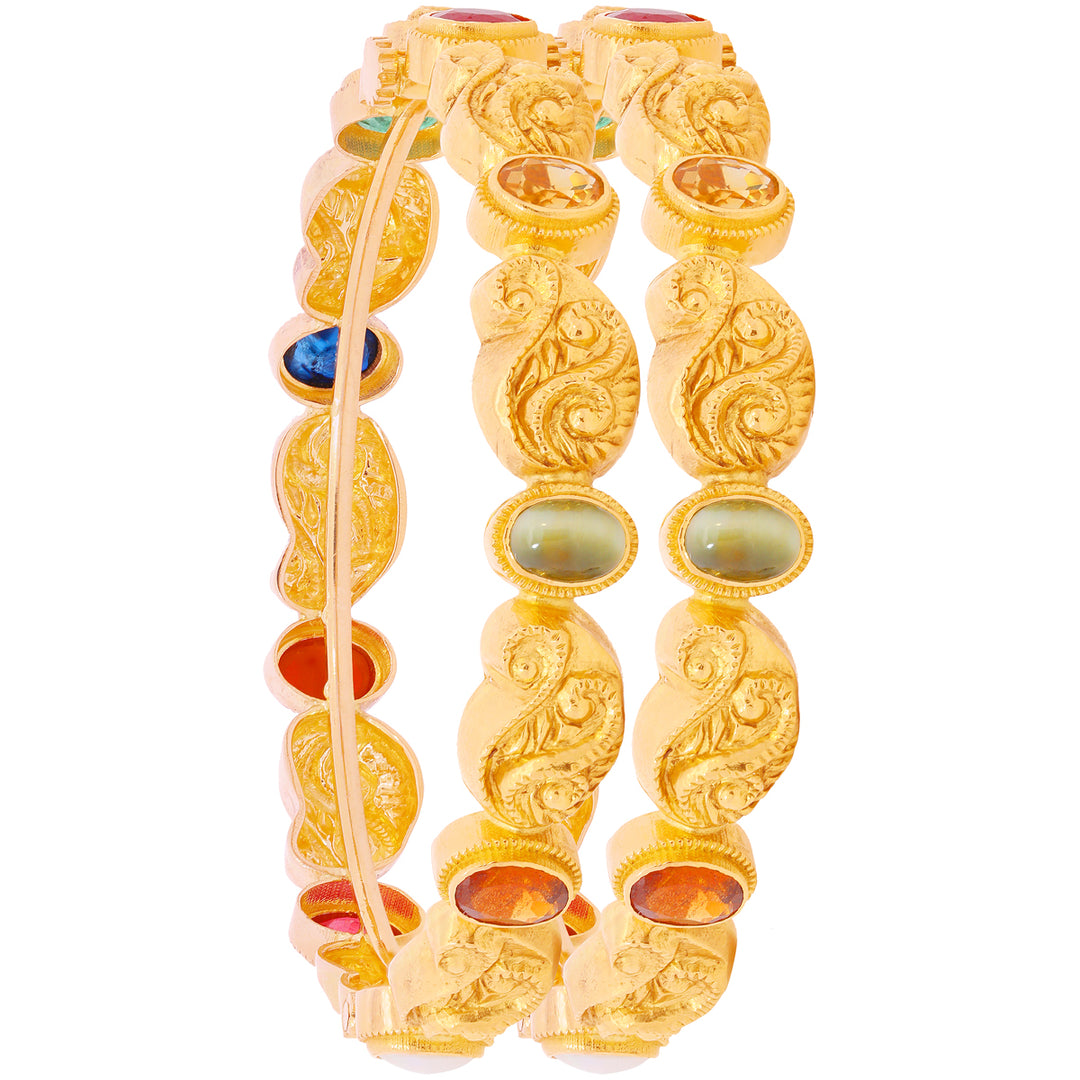 Antique 2pcs Bangle With Navratan in 22K Gold