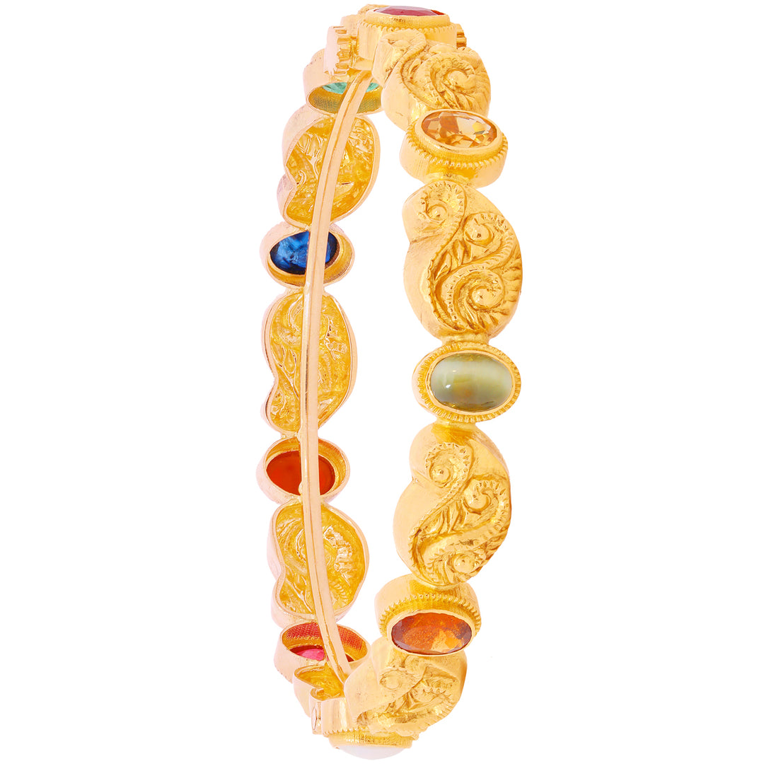 Antique 2pcs Bangle With Navratan in 22K Gold
