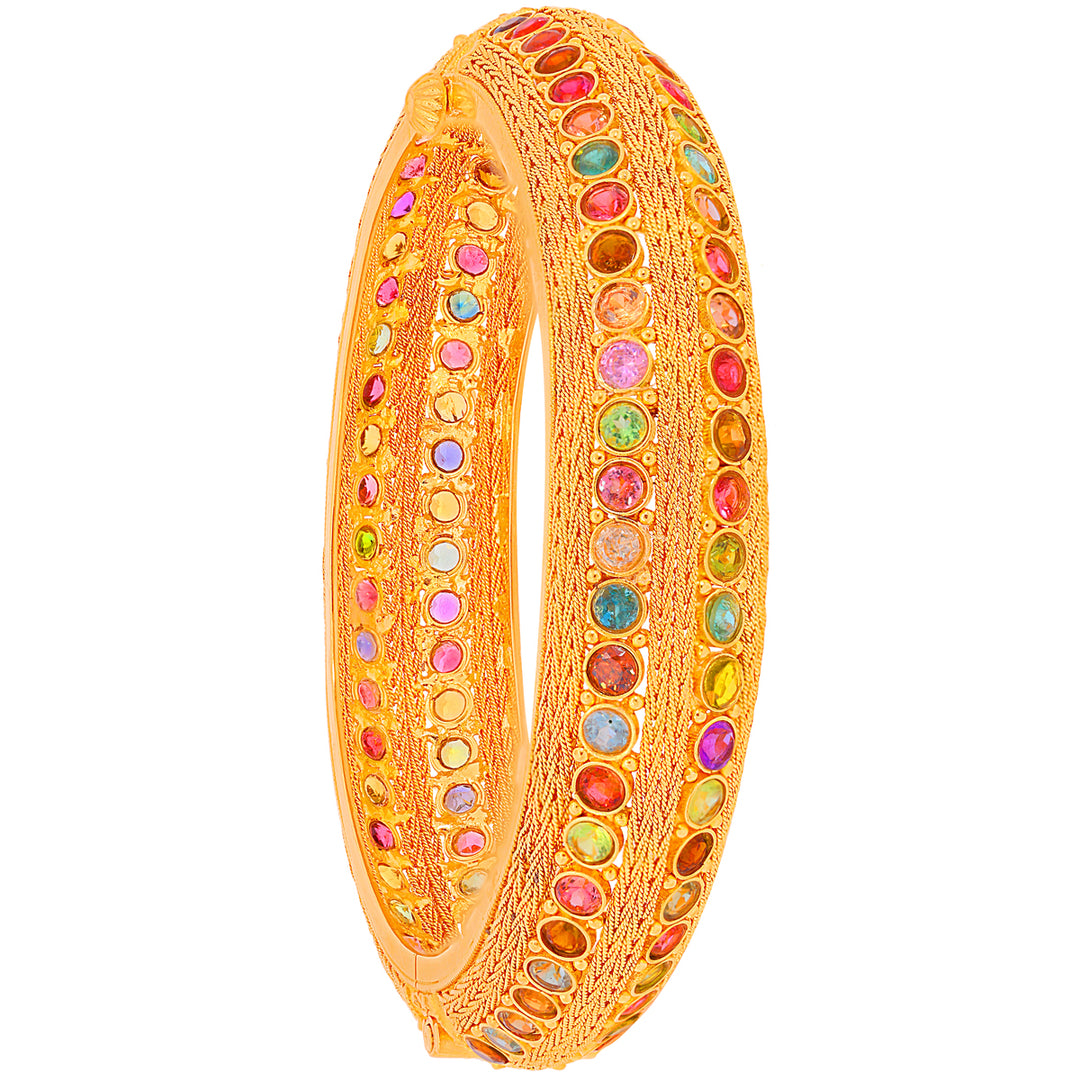 Artistic Antique Openable Kara With Gemstones in 22K Gold