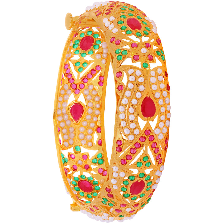 Glamorous 2Pcs Kara With Ruby Emerald & Pearl in 22K Gold