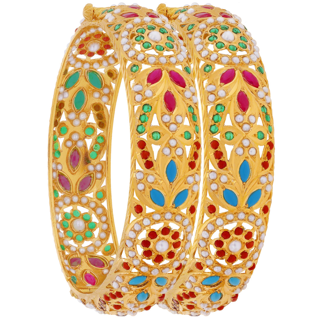 Endearing Openable 2pcs Kara with Navratan in 22K Gold