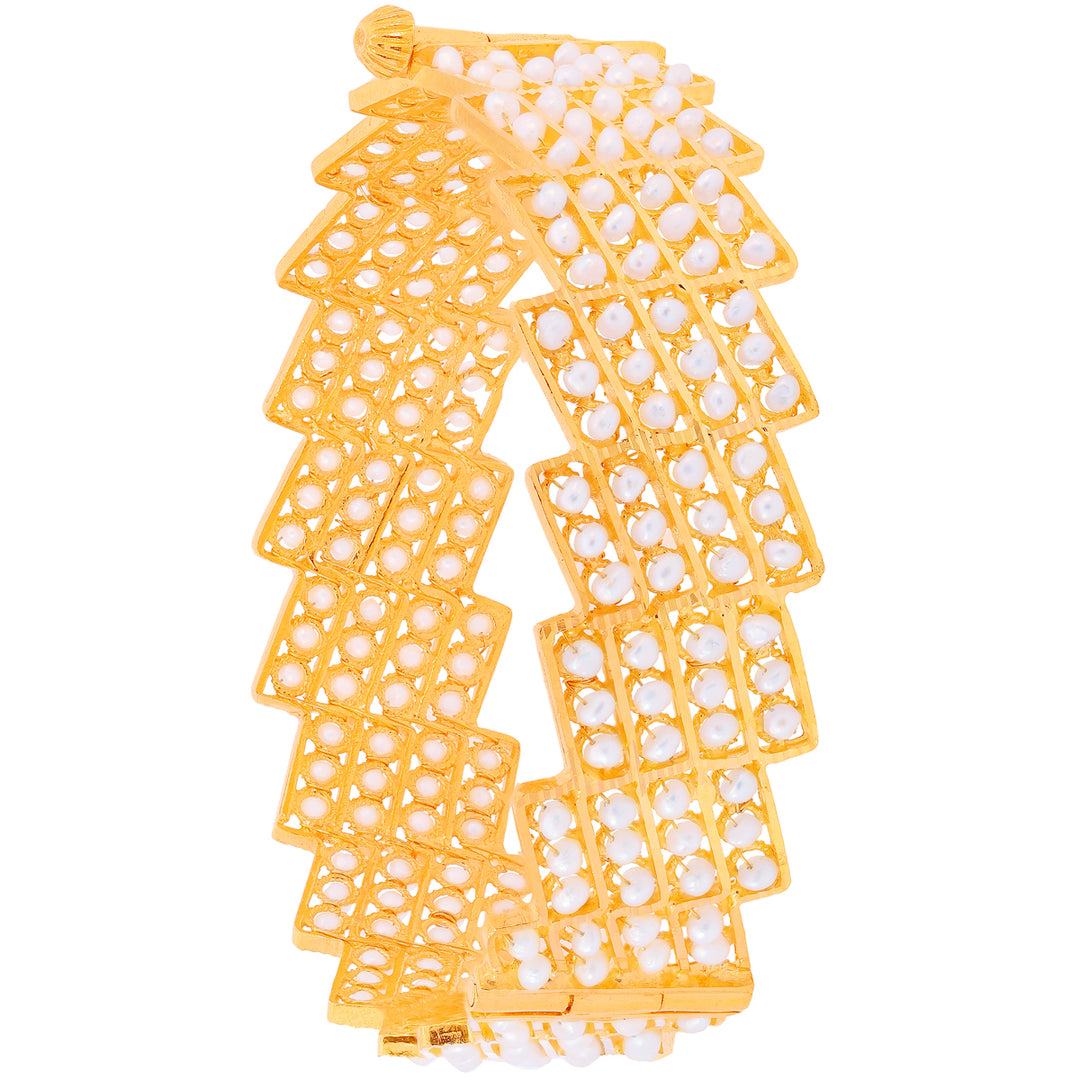 Elegant Openable Kara With Pearl in 21K Gold