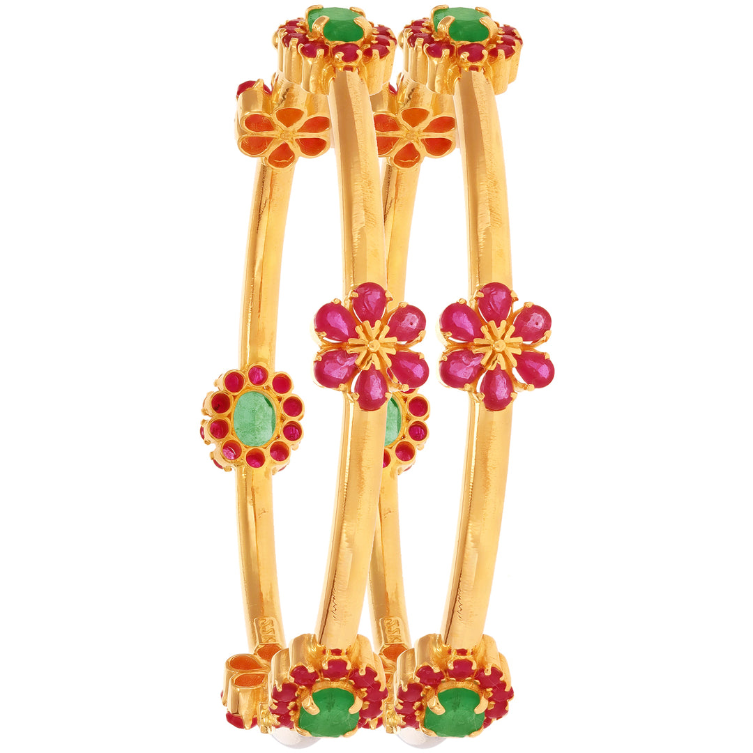 Ravishing 2pcs Bangle With Ruby & Emerald in 22K Gold