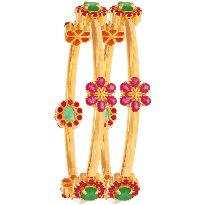 Ravishing 2pcs Bangle With Ruby & Emerald in 22K Gold