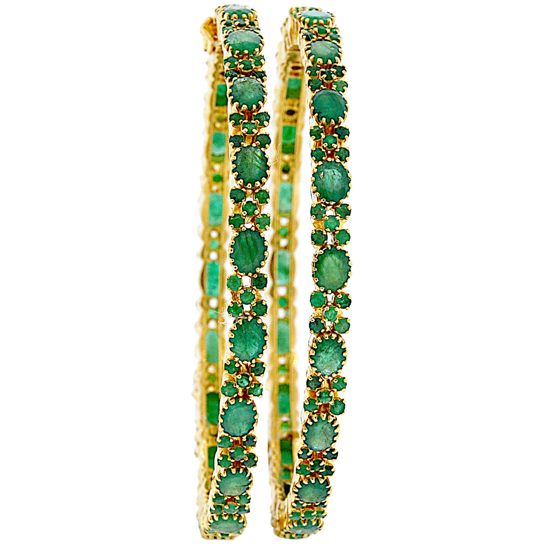 Opulent 2pcs Bangle With Emerald in 22K Gold