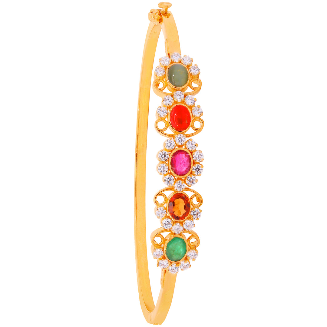Mesmerizing Bangle Bracelet With Navratan in 22K Gold