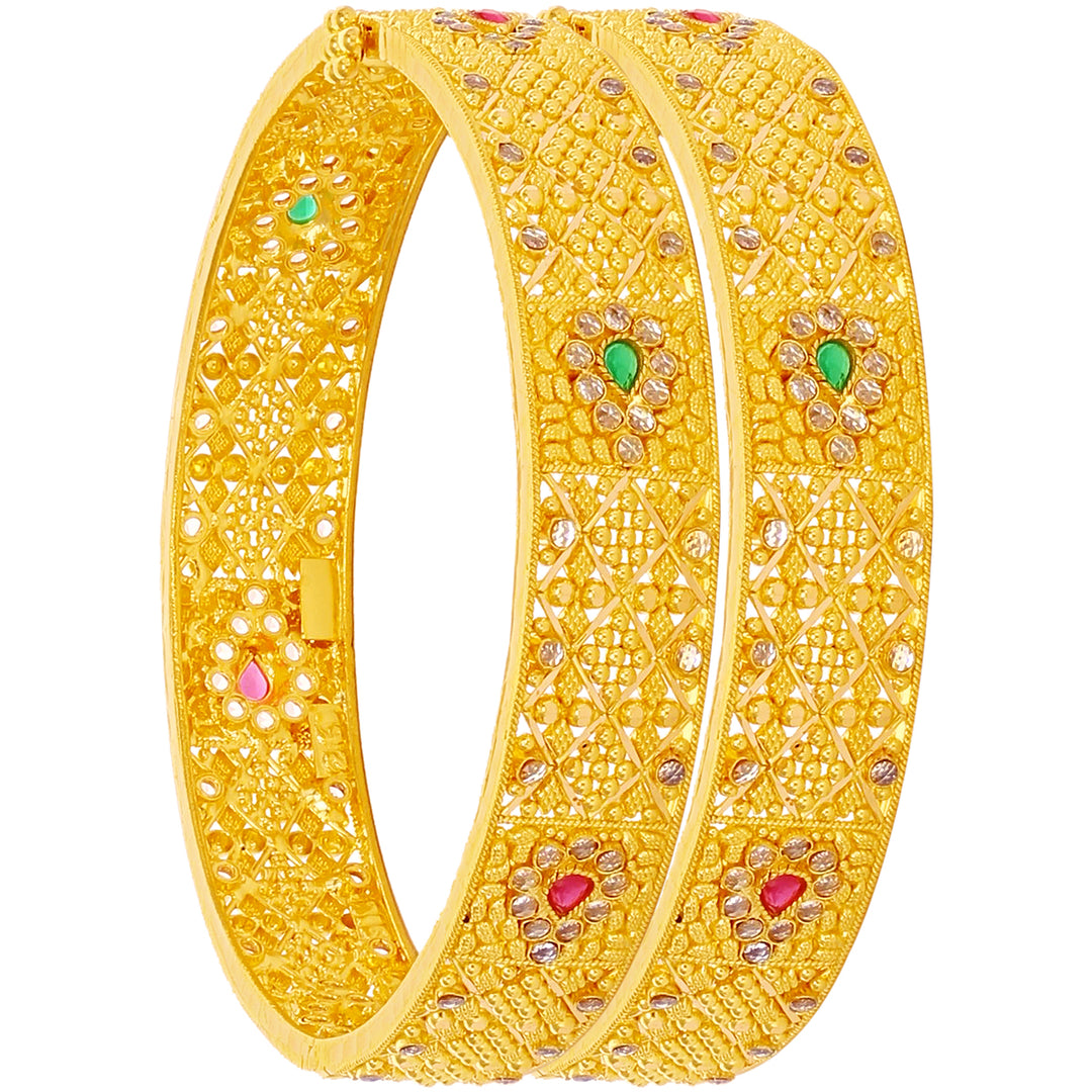 Intricate Openable 2pcs Kara with Gemstones in 22K Gold