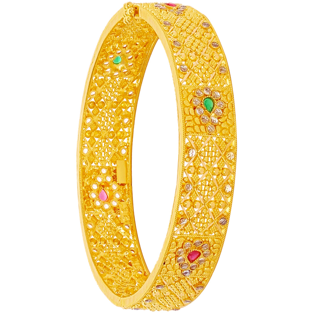 Intricate Openable 2pcs Kara with Gemstones in 22K Gold