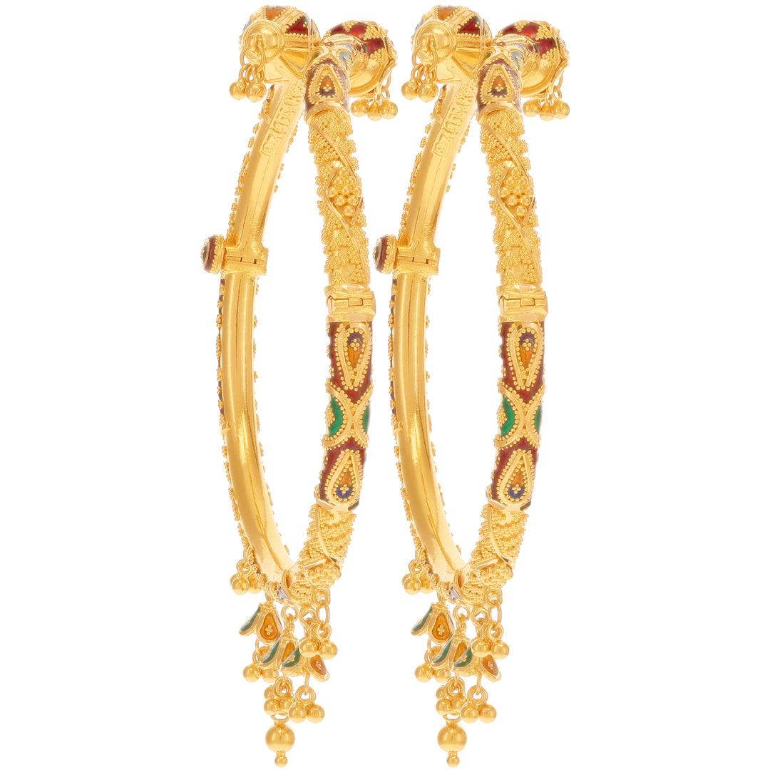 Intriguing Minakari Pipe 2pcs Kara in 22K Gold