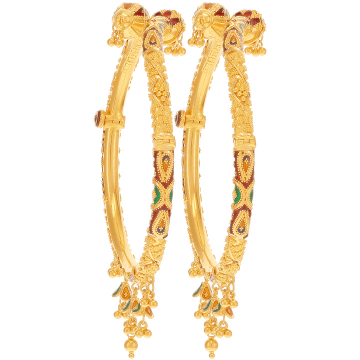 Intriguing Minakari Pipe 2pcs Kara in 22K Gold