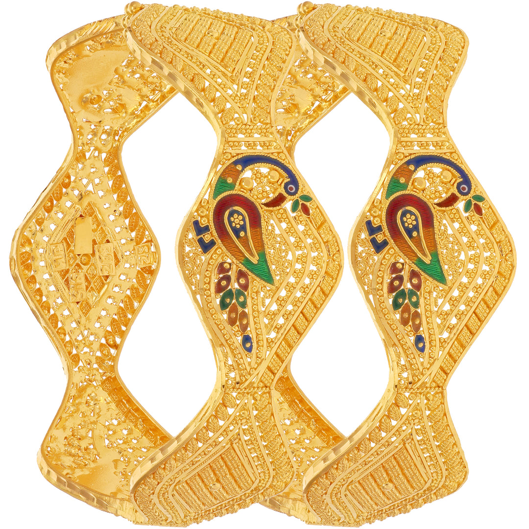 Ravishing Minakari Peacock 2pcs Kara in 22K Gold