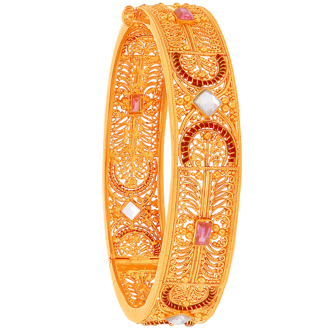 Precious Minakari Openable Kara With Gemstones in 22K Gold