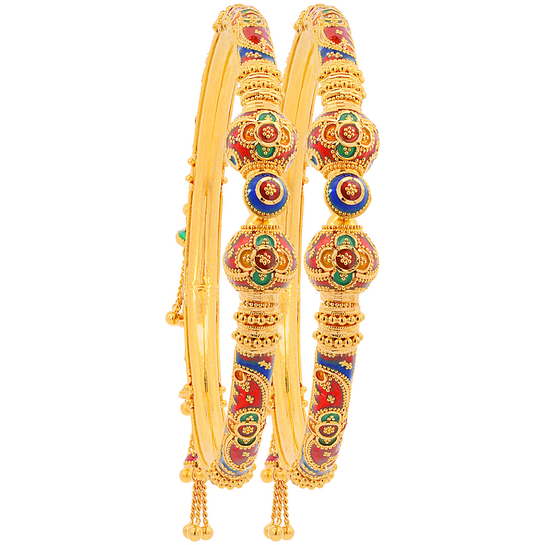 Endearing Minakari Pipe Openable 2pcs Kara in 22K Gold