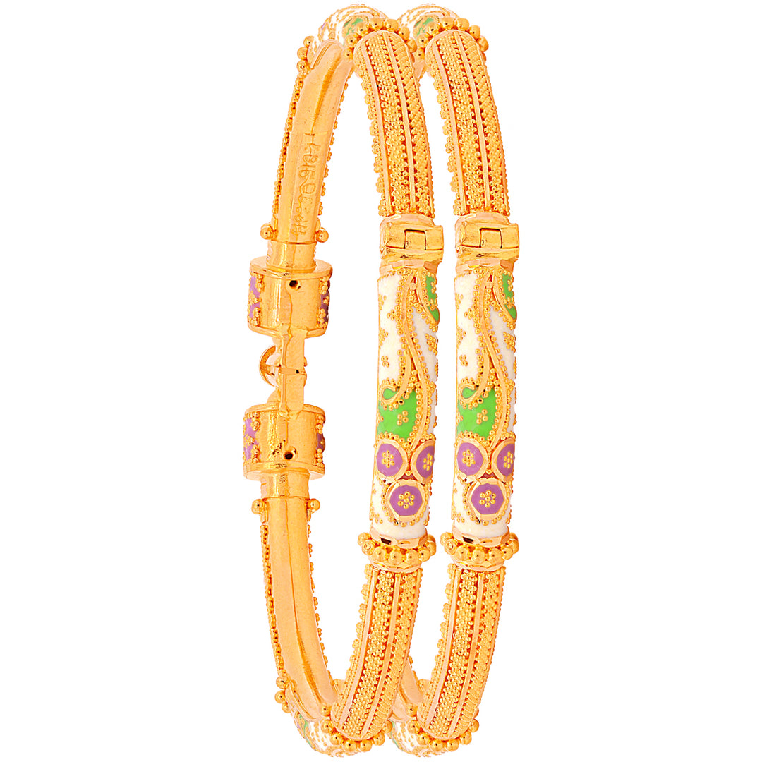 Lovely Minakari Pipe Openable 2pcs Kara in 22K Gold