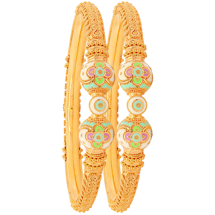 Mesmerizing Minakari Pipe Openable 2pcs Kara in 22K Gold