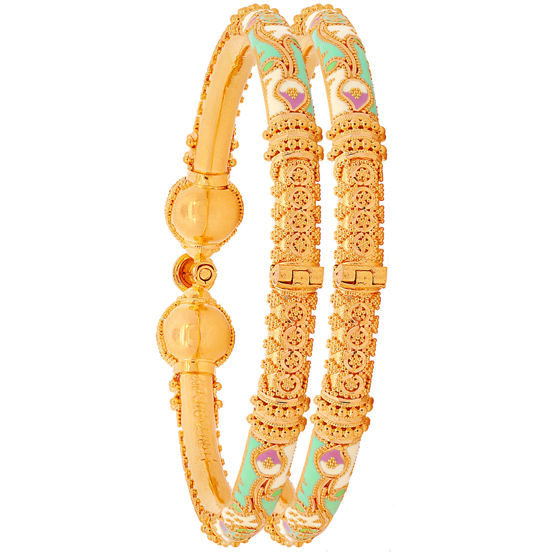 Mesmerizing Minakari Pipe Openable 2pcs Kara in 22K Gold