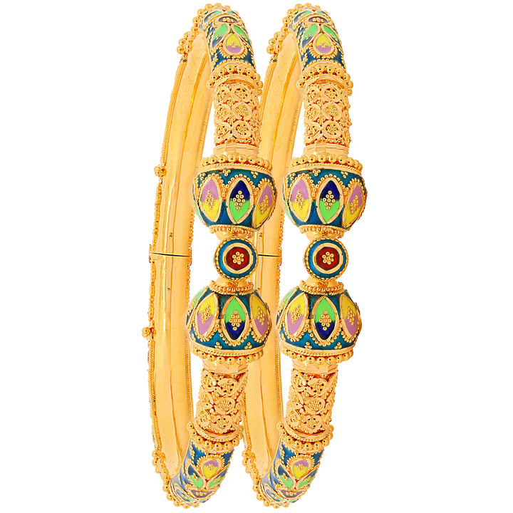 Captivating Minakari Pipe Openable 2pcs Kara in 22K Gold