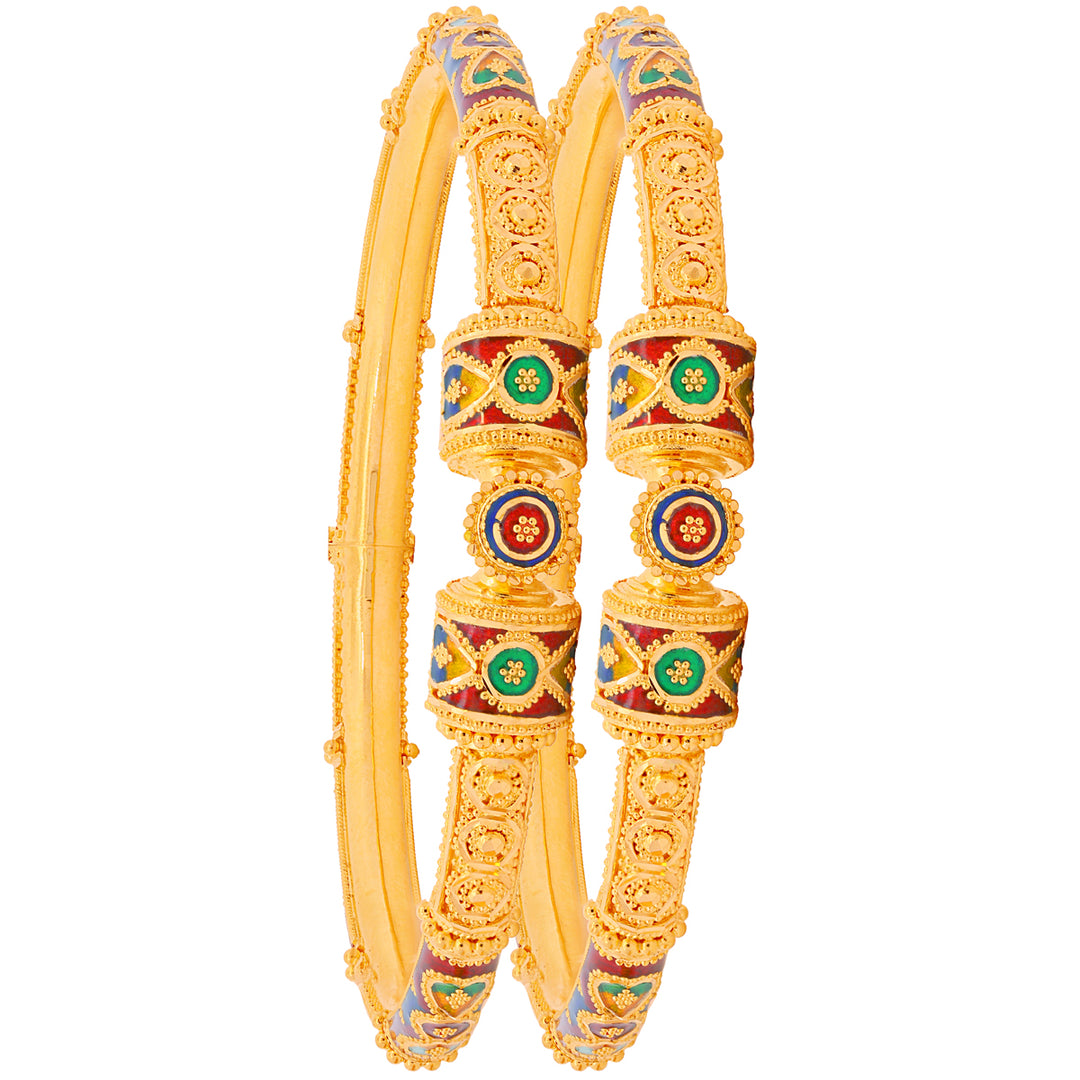 Alluring Minakari Pipe Openable 2pcs Kara in 22K Gold