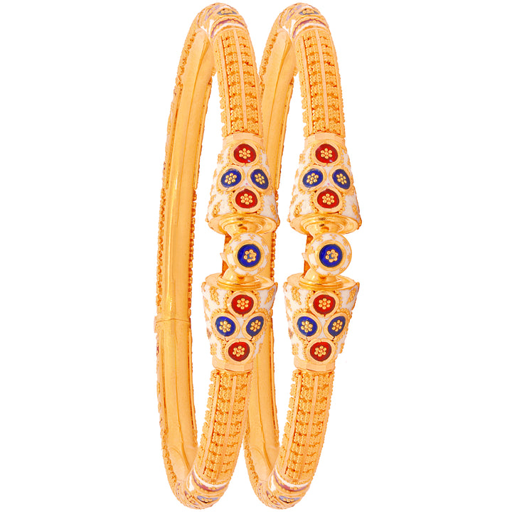 Intricate Minakari Pipe Openable 2pcs Kara in 22K Gold