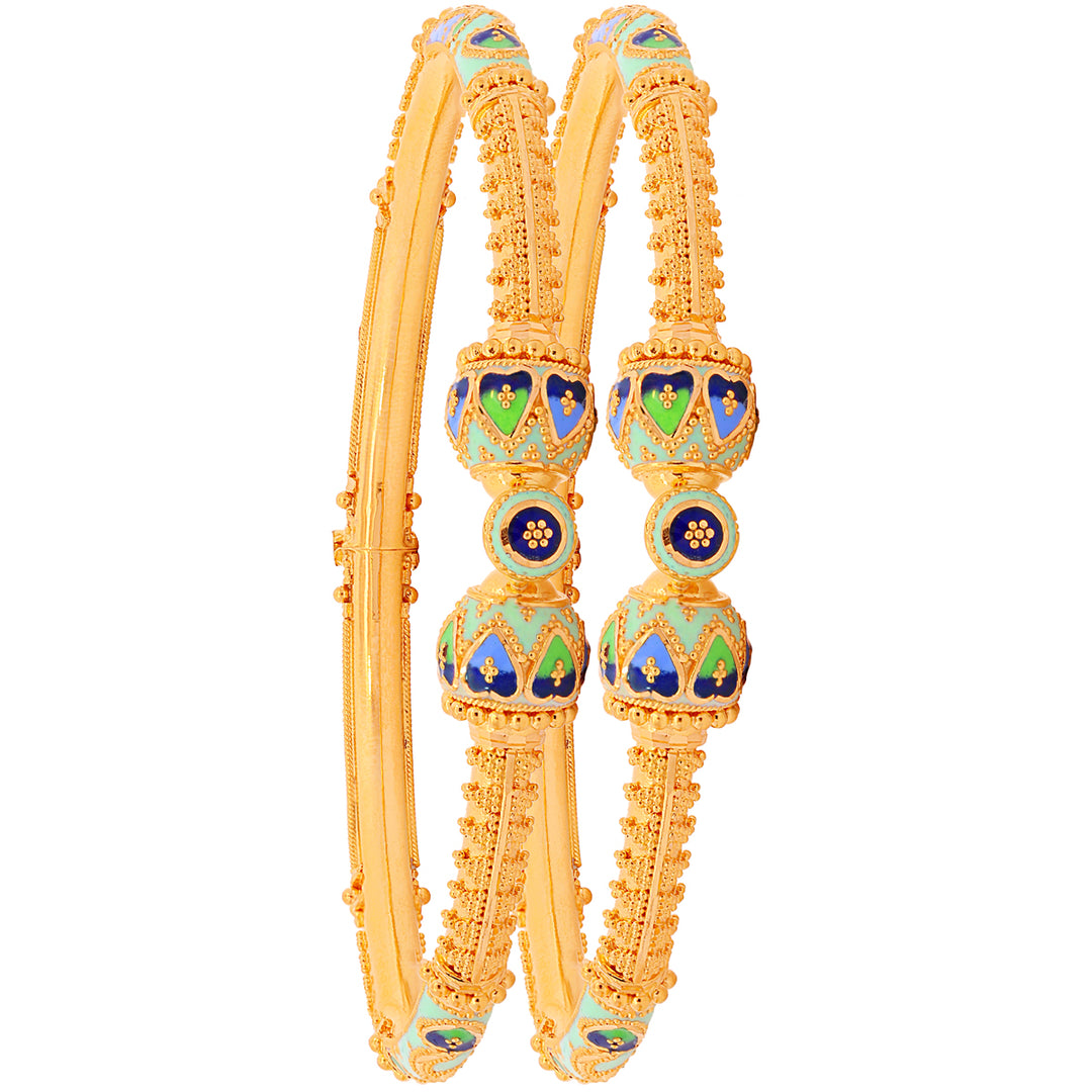 Opulent Minakari Pipe Openable 2pcs Kara in 22K Gold