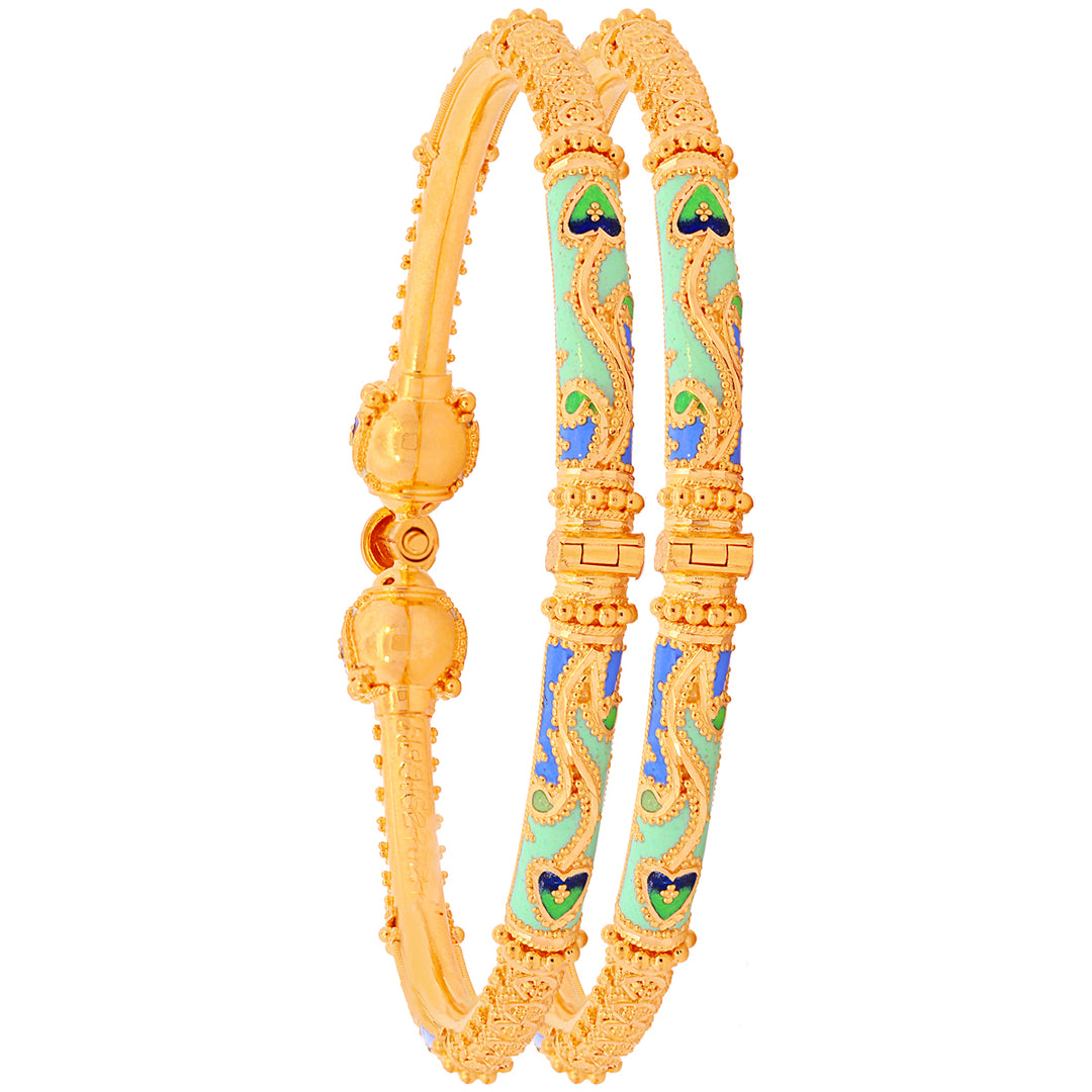 Opulent Minakari Pipe Openable 2pcs Kara in 22K Gold