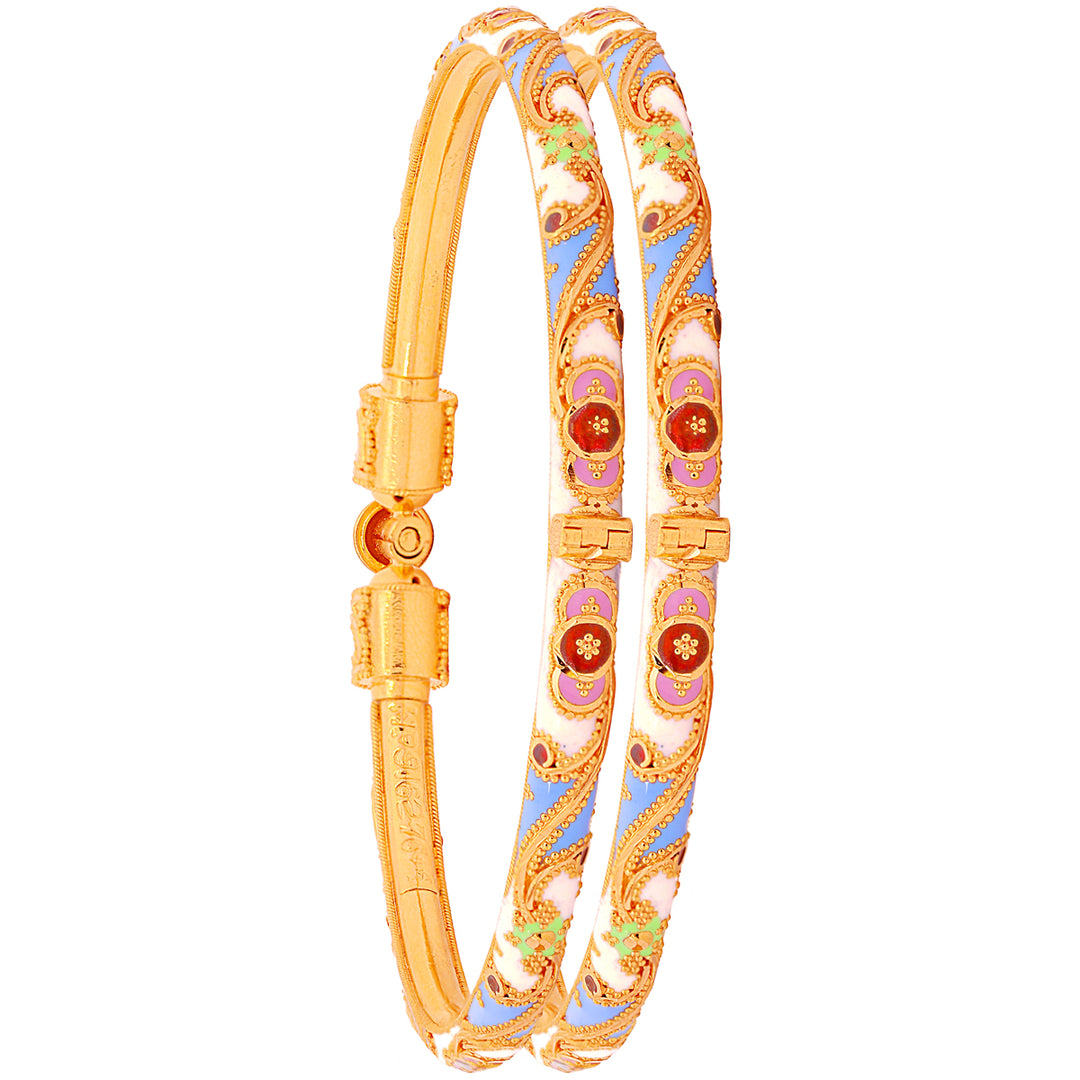 Fascinating Minakari Pipe Openable 2pcs Kara in 22K Gold