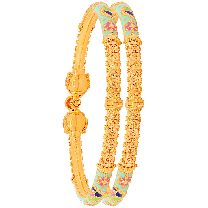 Glamorous Minakari Pipe Openable 2pcs Kara in 22K Gold