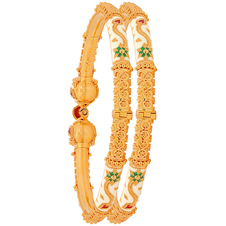 Precious Minakari Pipe Openable 2pcs Kara in 22K Gold