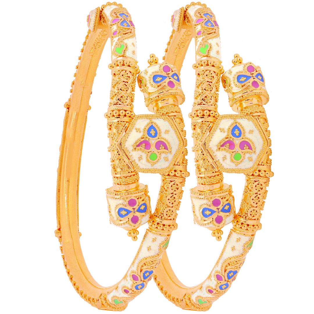 Alluring Minakari Pipe Openable 2pcs Kara in 22K Gold