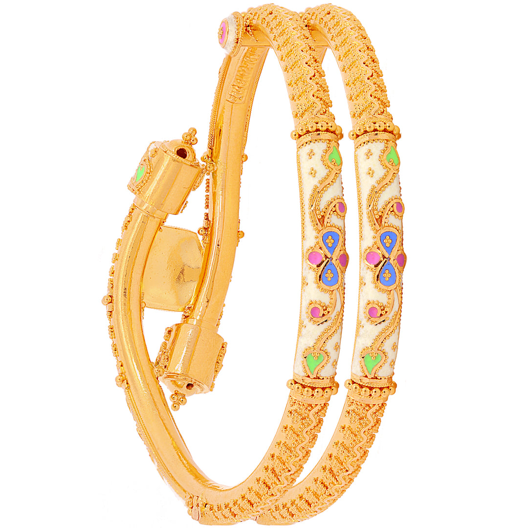 Alluring Minakari Pipe Openable 2pcs Kara in 22K Gold