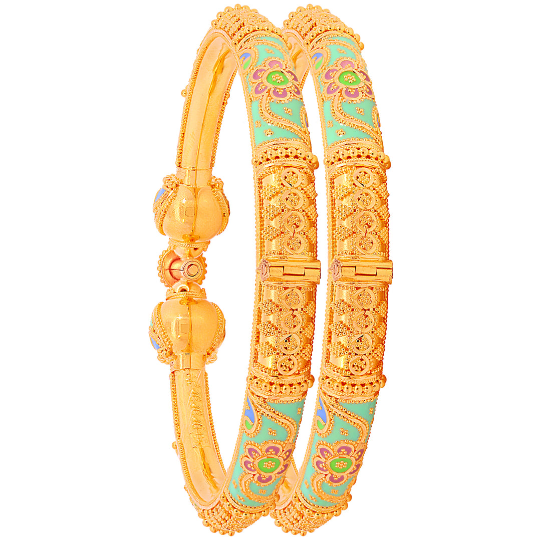 Enchanting Minakari Pipe Openable 2pcs Kara in 22K Gold