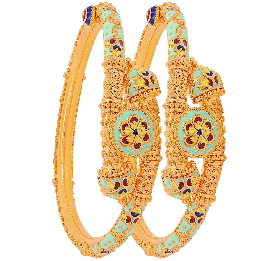 Brilliant Minakari Pipe Openable 2pcs Kara in 22K Gold