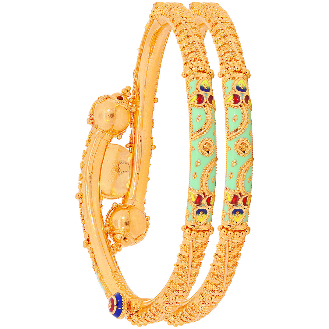 Brilliant Minakari Pipe Openable 2pcs Kara in 22K Gold